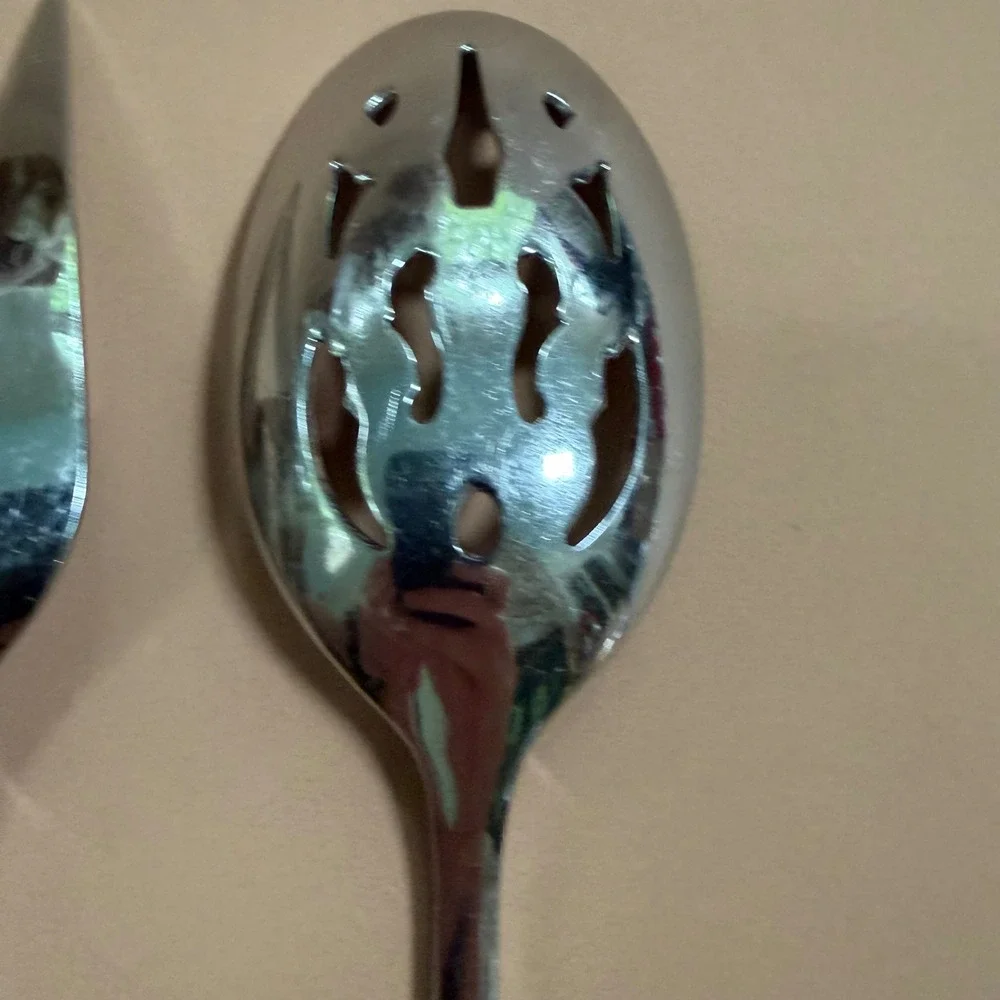Gorham Colonial Tipt Glossy Stainless Hostess Serving Set Forks Ladle Spoon 5pc